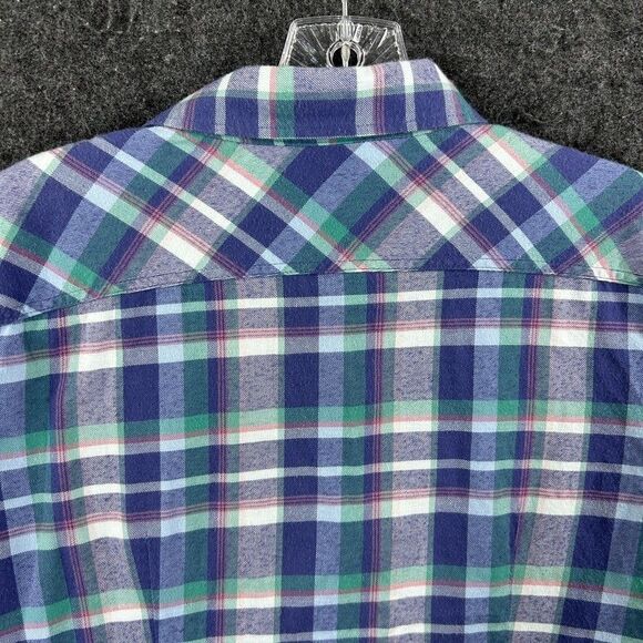 LL Bean Whisperweight Flannel Shirt Women's Medium Blue Plaid Pockets - Picture 4 of 9